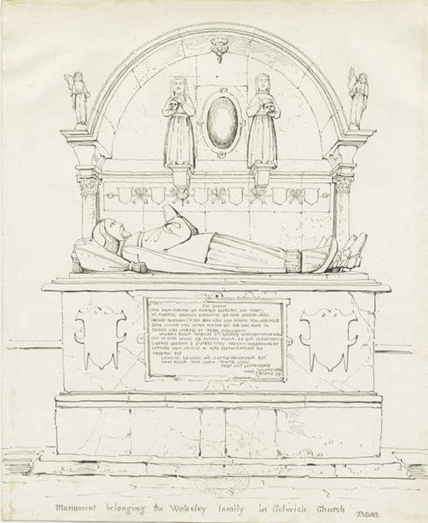 Detail of Colwich - Tomb of Robert Wolseley: pen and ink drawing, 1837 by Thomas Peploe Wood