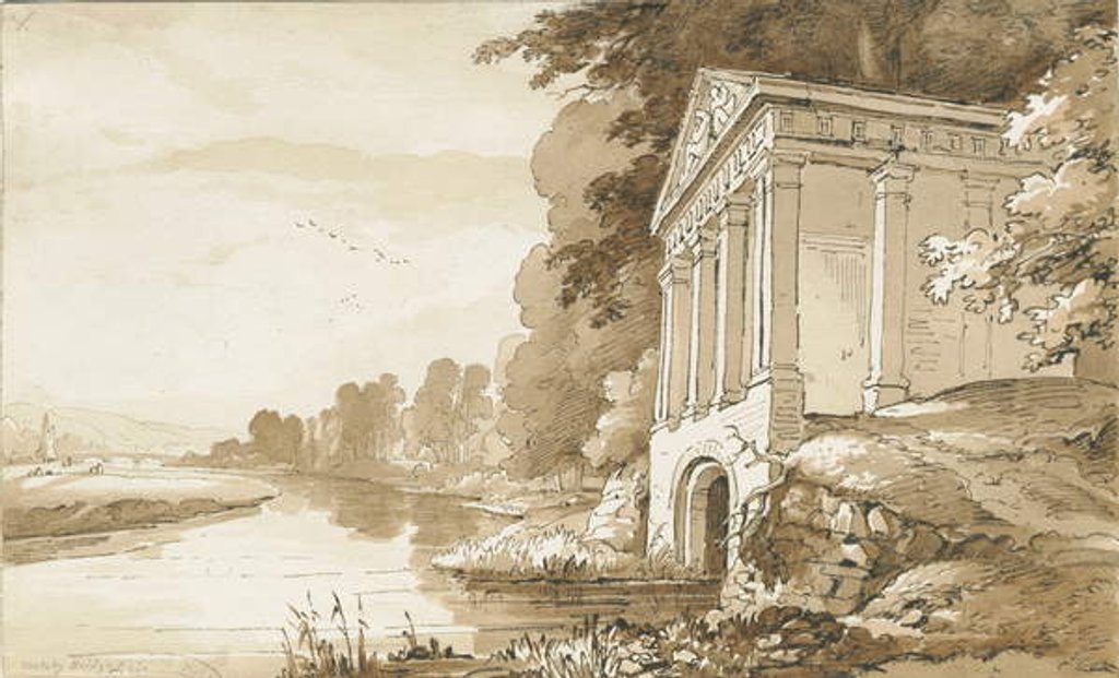 Detail of Colwich - Temple near Wolseley Bridge: sepia wash drawing, nd [1837-1838] by Thomas Peploe Wood