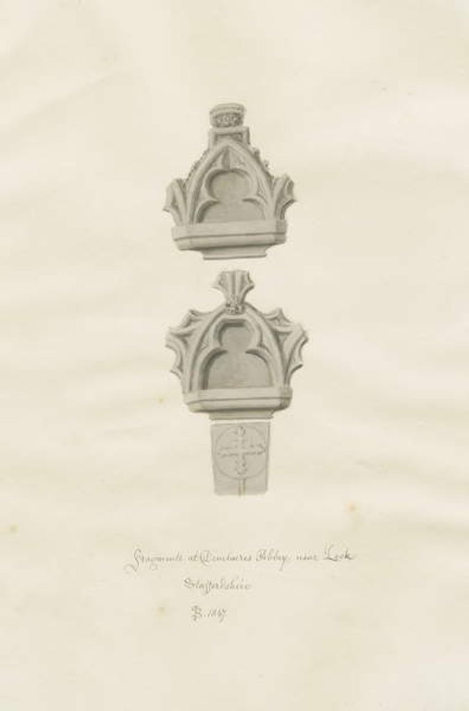 Detail of Dieulacres Abbey: sepia drawing, 1847 by John Buckler