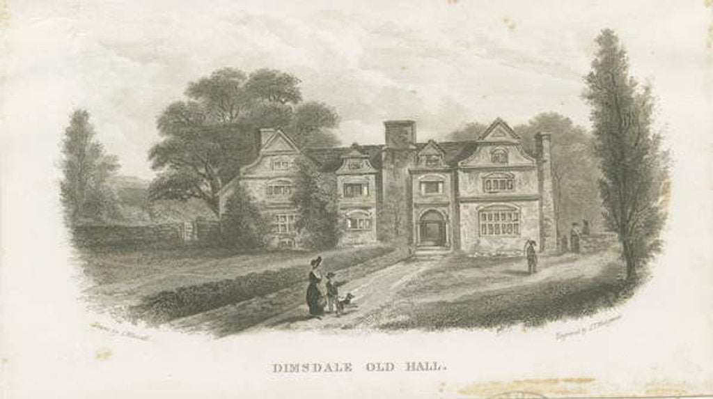 Detail of Dimsdale Old Hall: engraving by School English