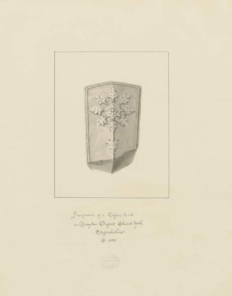Detail of Drayton Bassett Church - Coffin lid: sepia drawing, 1838 by John Buckler