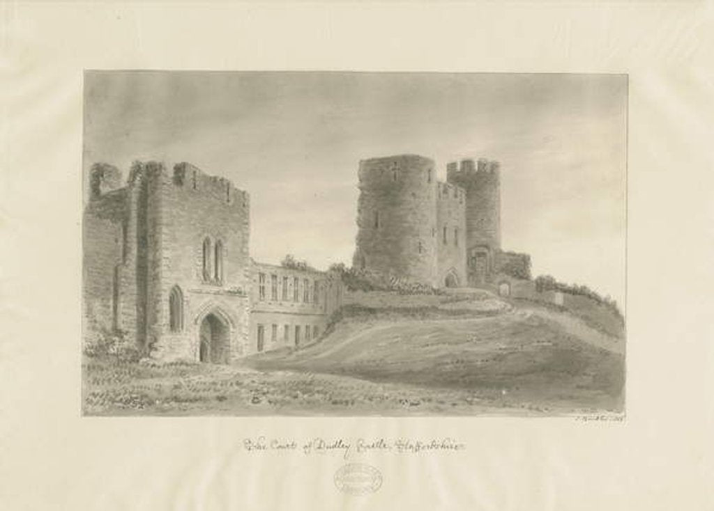 Detail of Dudley Castle - The Keep: sepia drawing, 1812 by John Buckler