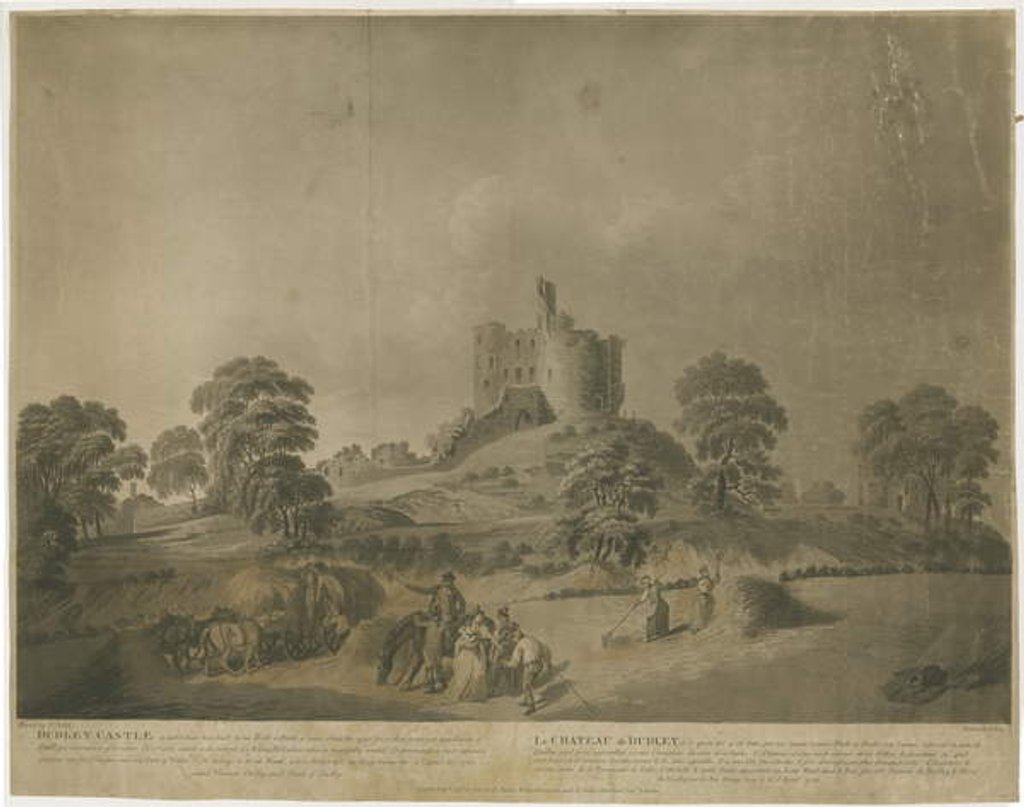 Detail of Dudley Castle: - The Keep: aquatint with engraved description by School English