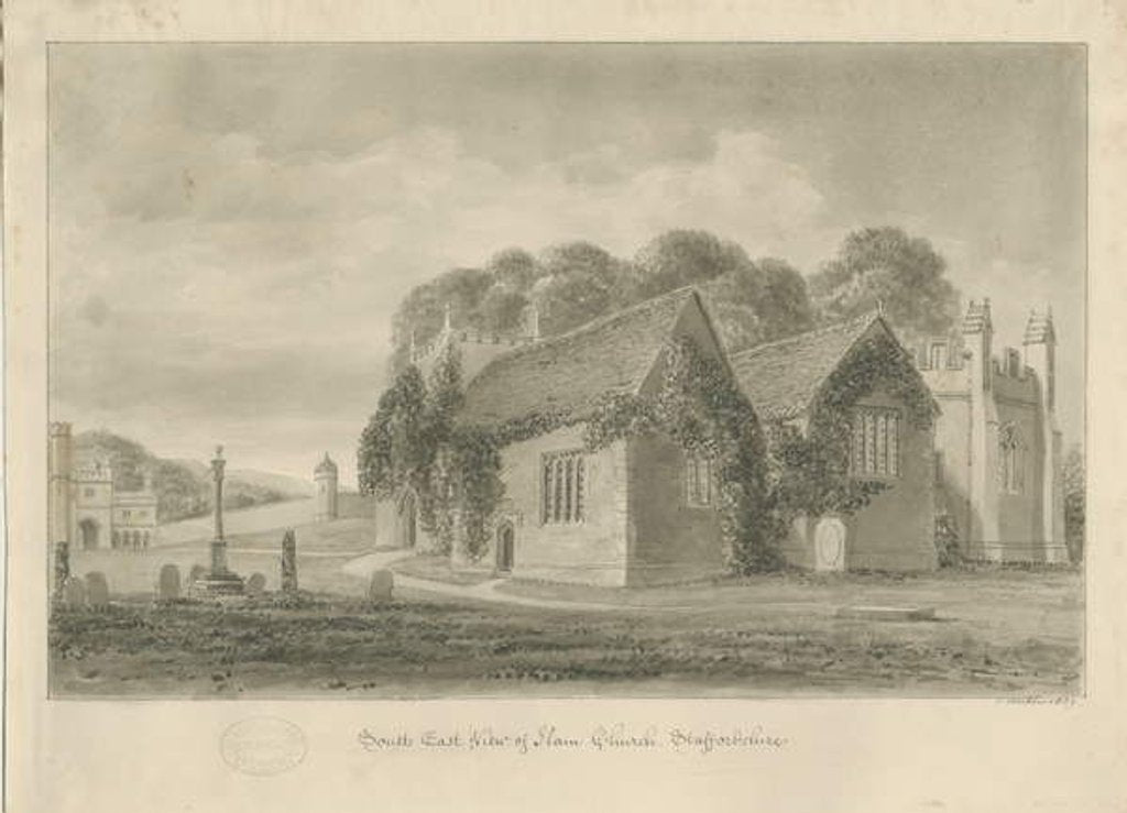 Detail of Ilam Church by John Buckler