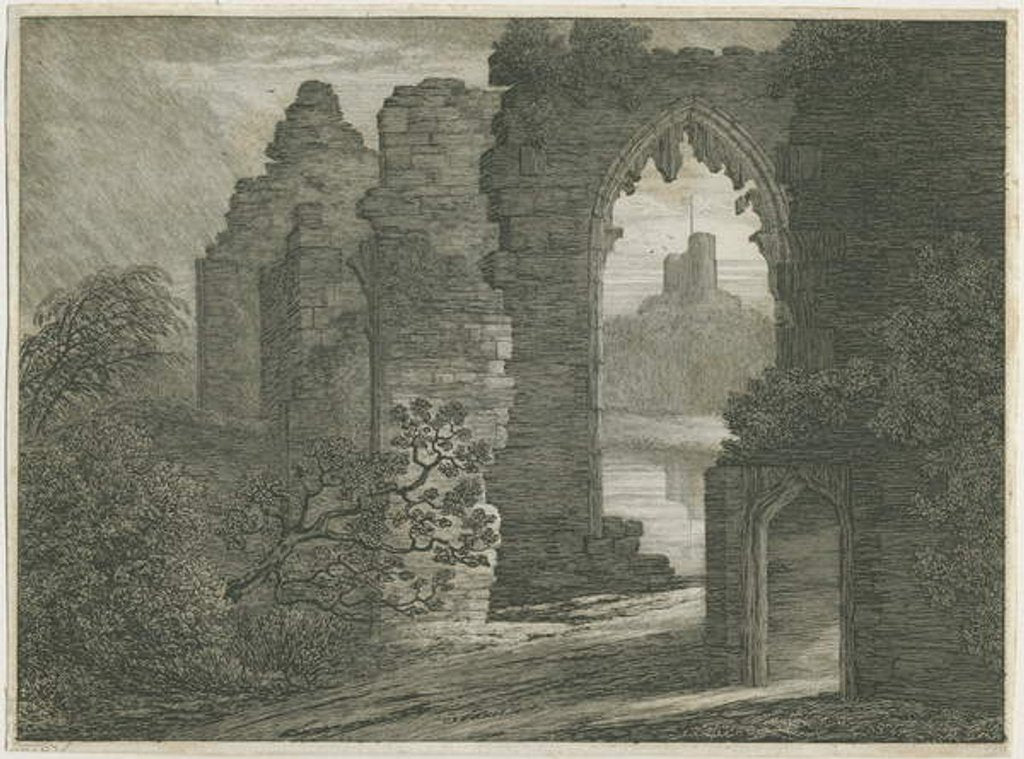 Detail of Dudley Castle - The Keep: etching, 1818 by School English