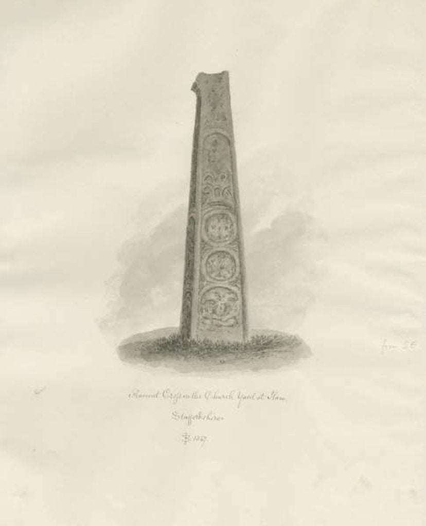 Detail of Ilam Church - Ancient Cross: sepia drawing, 1847 by John Buckler
