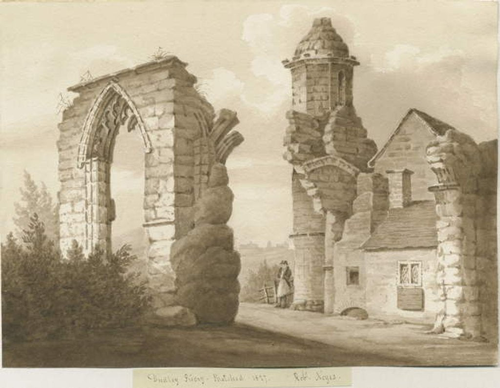 Detail of Dudley Priory: sepia wash drawing, 1827 by Robert Noyes
