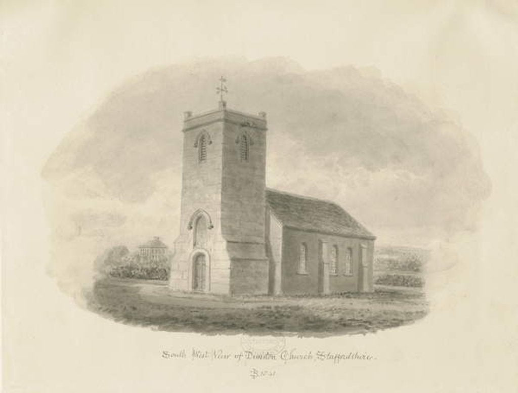 Detail of Dunston Church: sepia drawing, 1841 by John Buckler
