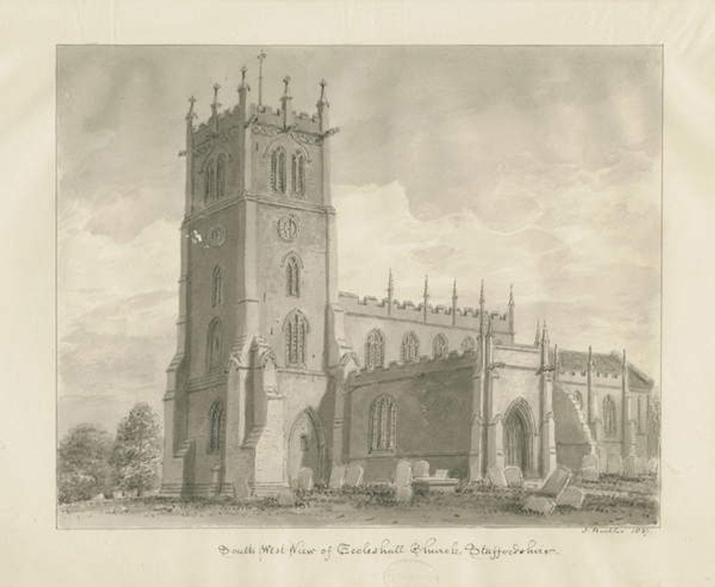 Detail of Eccleshall Church: sepia drawing, 1837 by John Buckler
