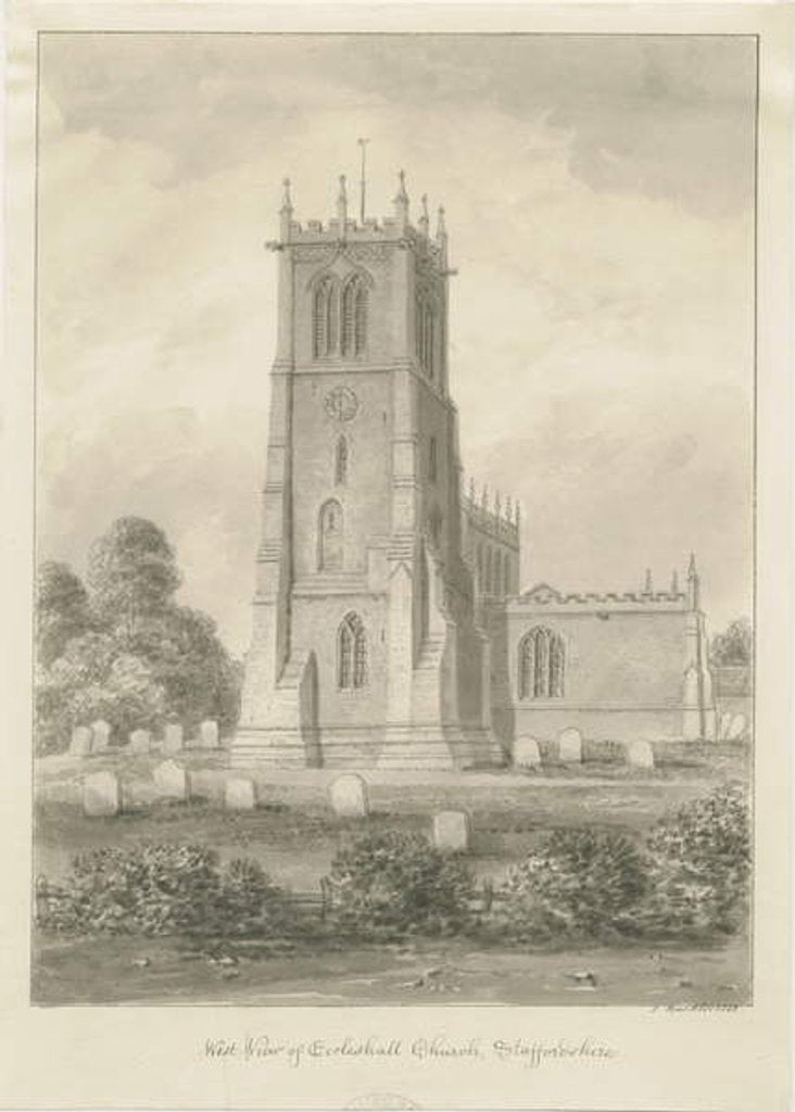 Detail of Eccleshall Church: sepia drawing, 1842 by John Buckler