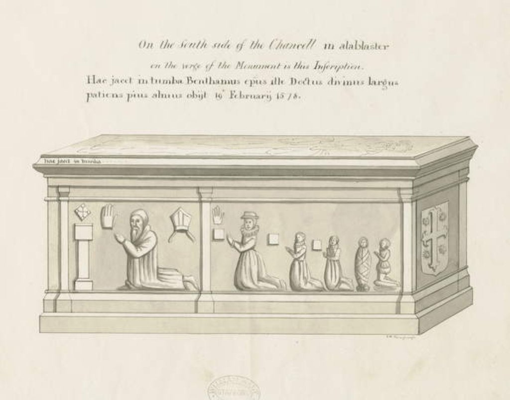 Detail of Eccleshall Church - Tomb of Bishop Bentham: pen and wash drawing, nd [19th cent] by John Robert Fernyhough