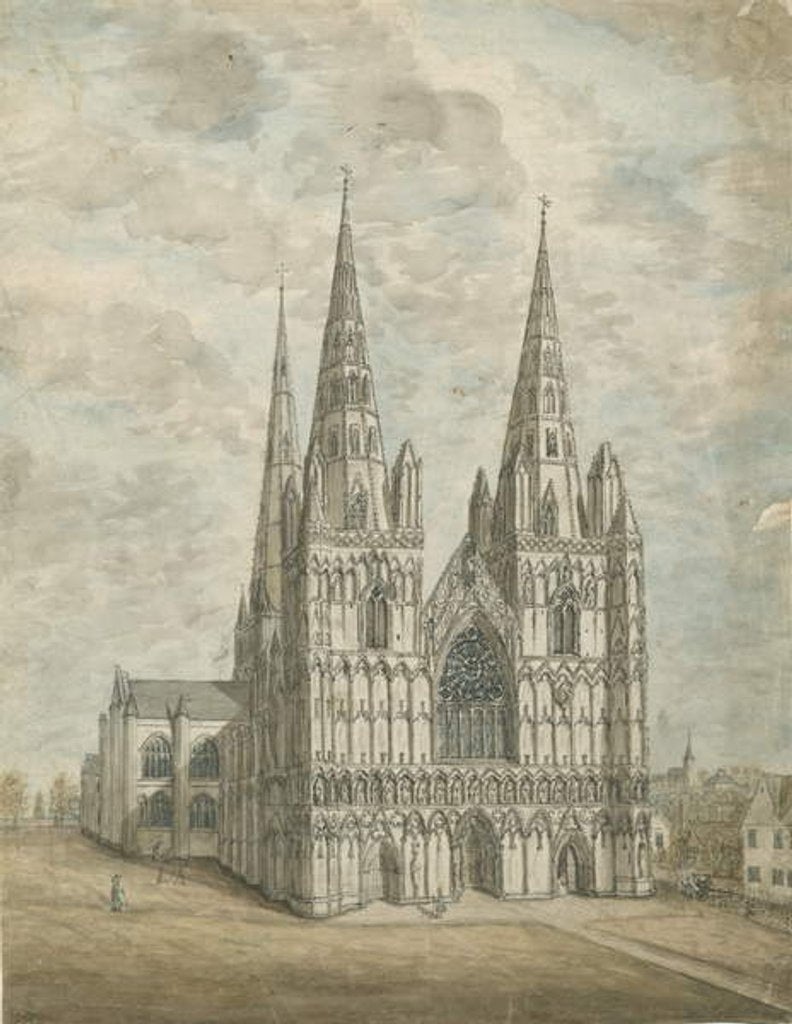 Detail of Lichfield Cathderal - West Front: water colour painting, nd [1762-1802] by Stebbing Shaw