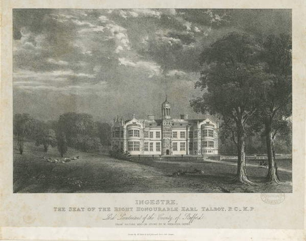 Detail of Ingestre Hall: lithograph by Moses Webster
