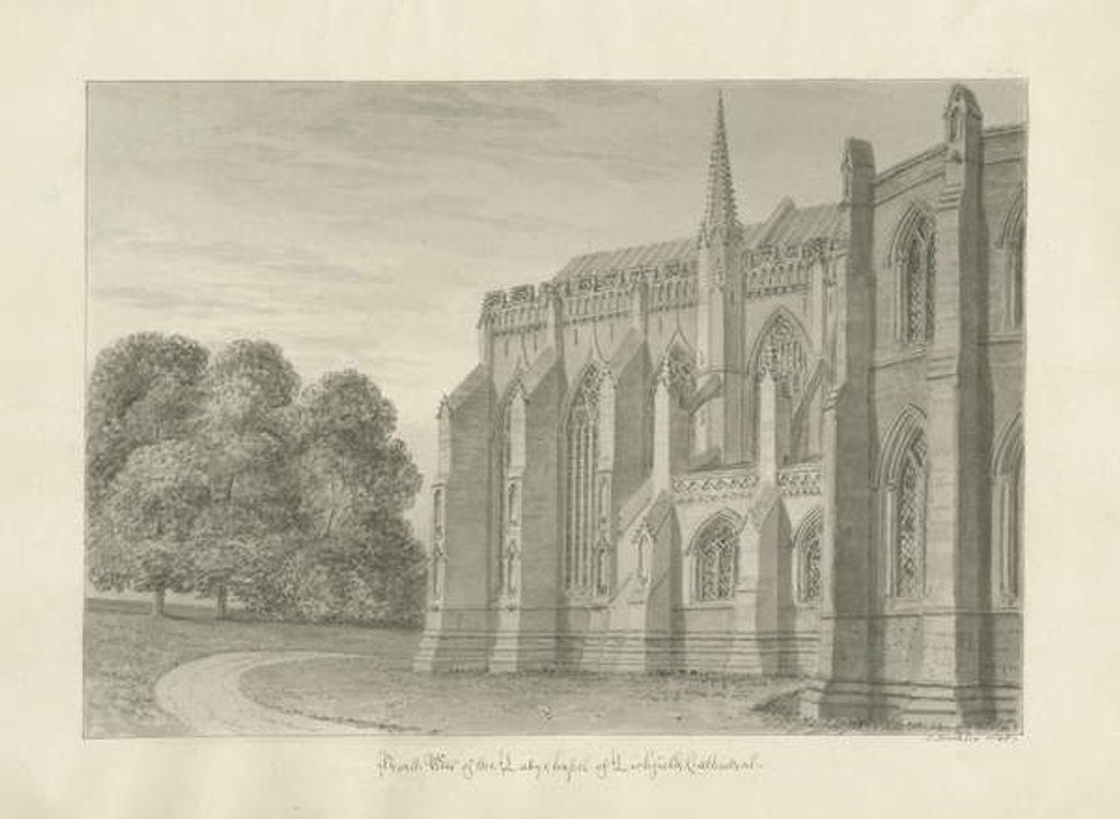Detail of Lichfield Cathedral - North View: sepia drawing, 1845 by John Buckler