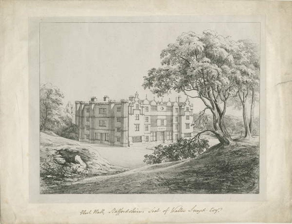 Detail of Keele Hall: lithograph by School English