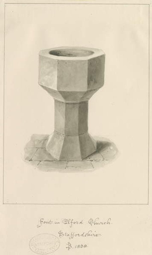 Detail of Font in Elford Church by John Buckler