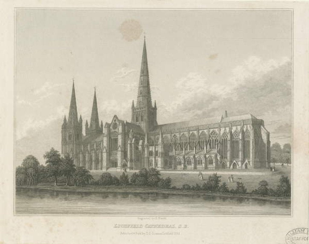 Detail of Lichfield Cathedral - South East View: engraving, nd [c 1833] by Thomas George Lomax