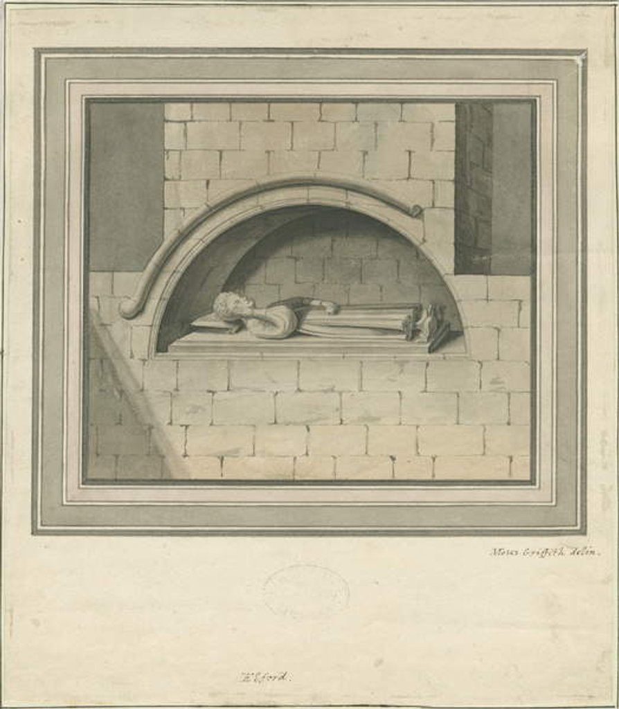 Detail of Elford Church - 'The Stanley Monument': water colour drawing by Moses Griffiths