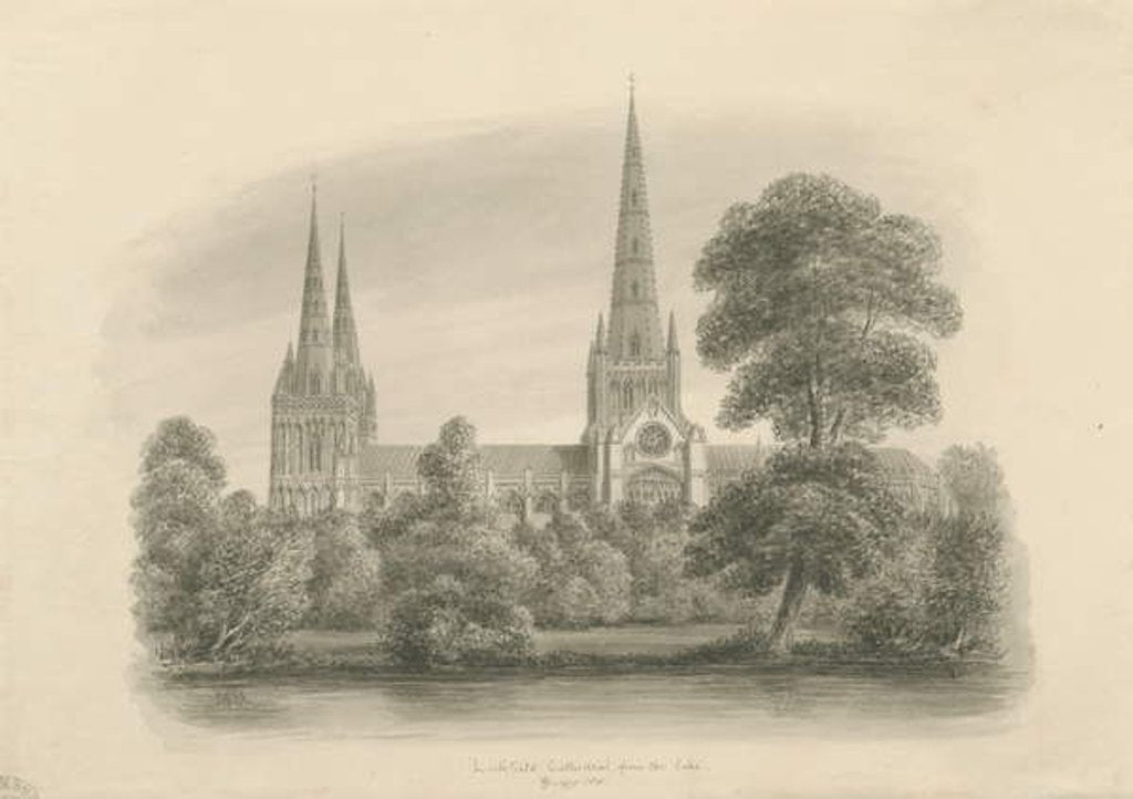 Detail of Lichfield Cathedral - South View: sepia drawing, 1841 by John Buckler