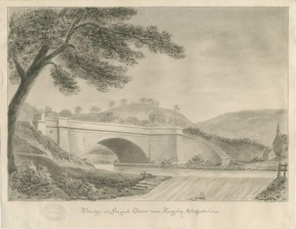 Detail of Kingsley - Bridge at Froghall: sepia drawing, 1841 by John Chessell Buckler