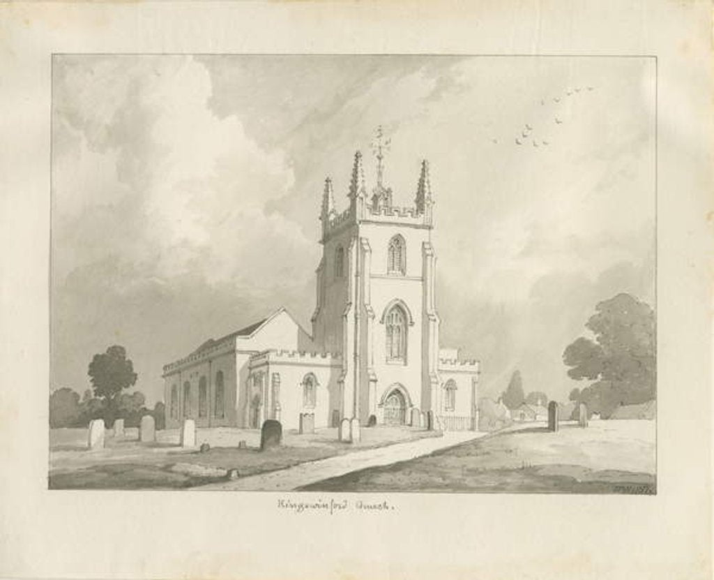 Detail of Kingswinford Church: sepia drawing, 1837 by Lewis John Wood