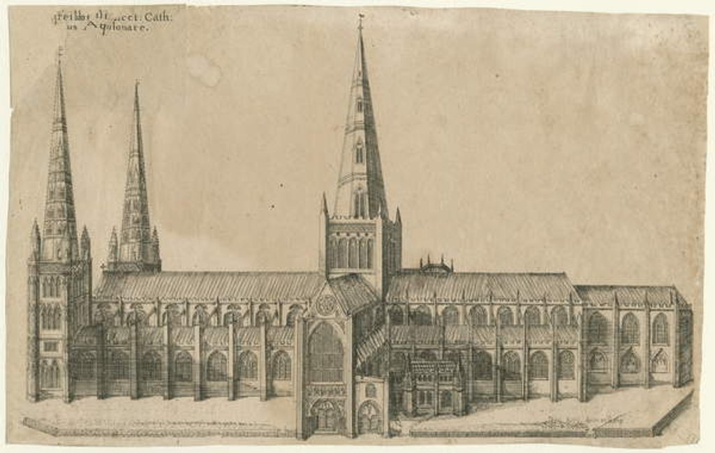 Detail of Lichfield Cathedral - South View by William Dugdale