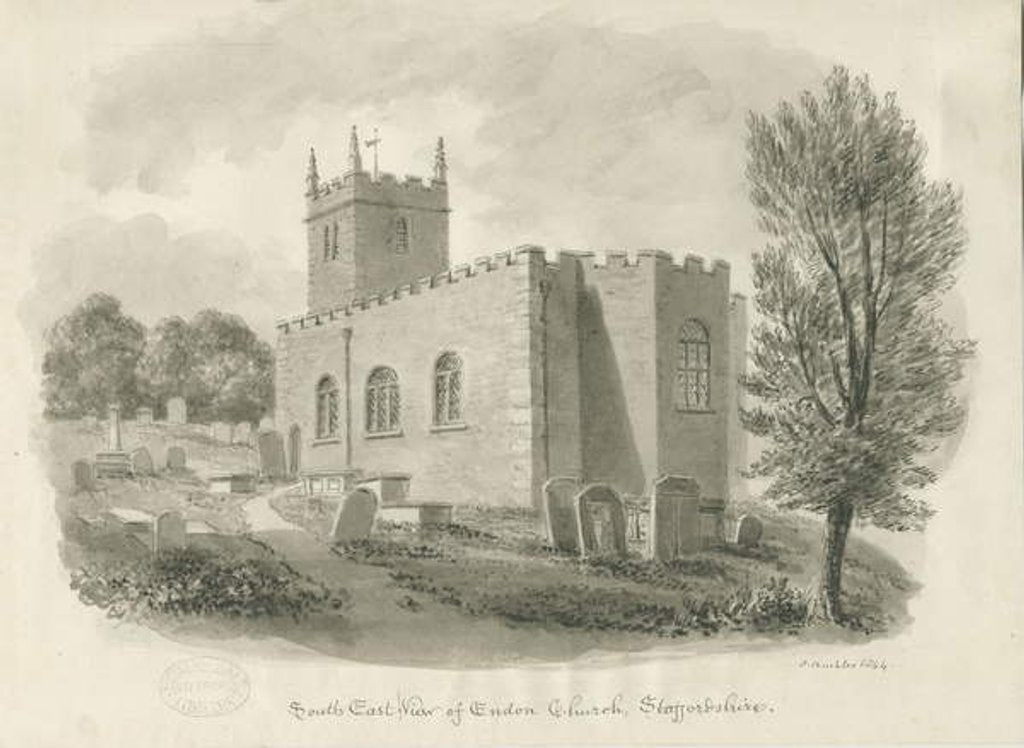 Detail of Endon Church: sepia drawing, 1844 by John Buckler
