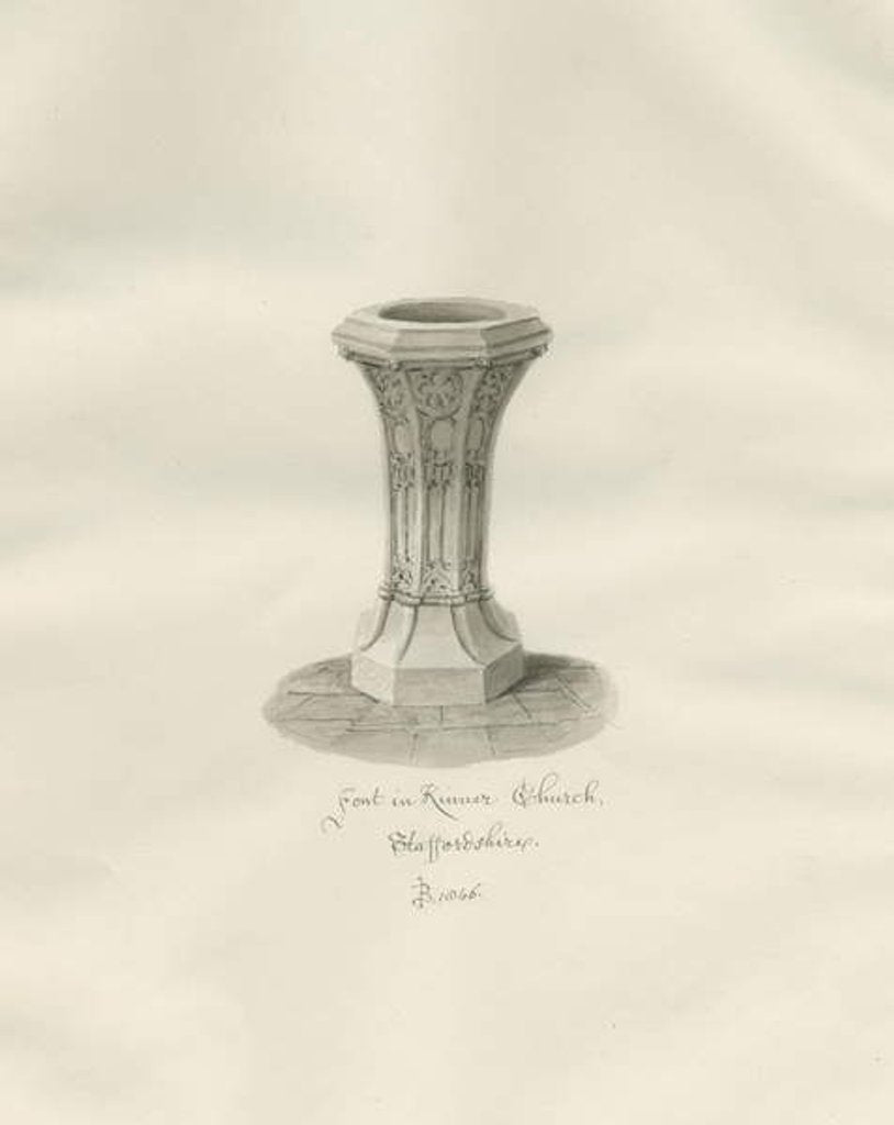 Detail of Font in Kinver Church: sepia drawing, 1846 by John Buckler