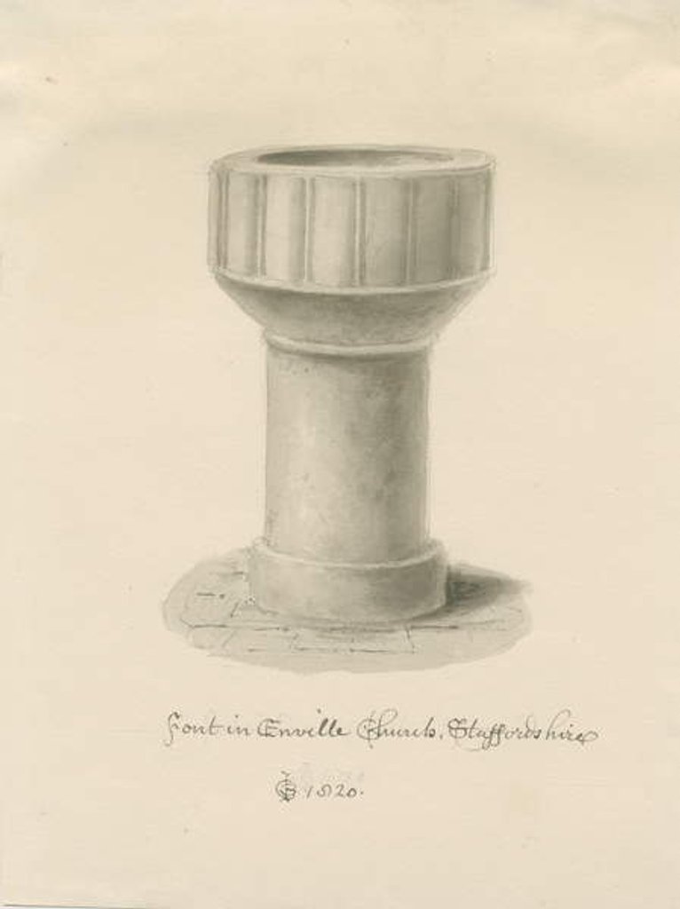 Detail of Font in Enville Church by John Chessell Buckler
