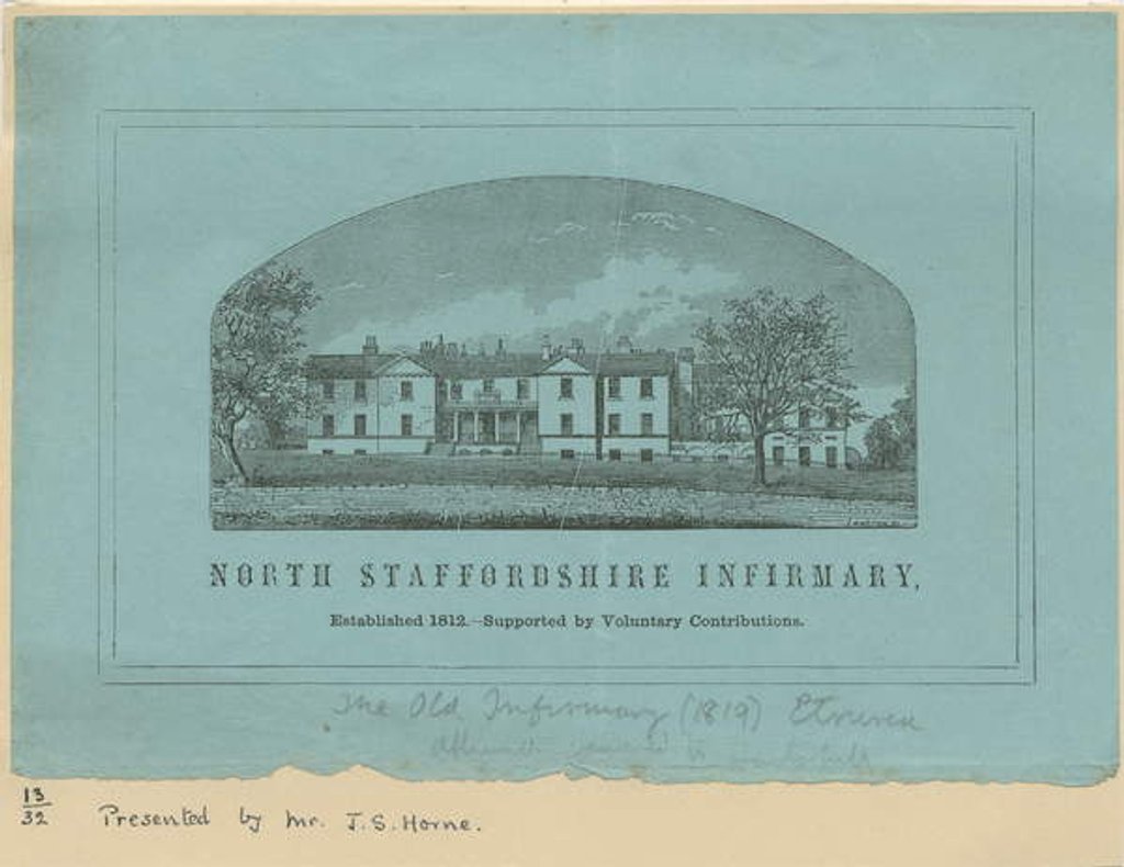 Detail of Etruria - 'North Staffordshire Infirmary': line engraving by School English