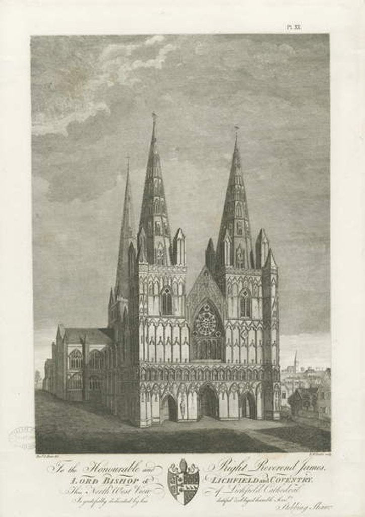 Detail of Lichfield Cathedral - West Front: engraving, nd [1762-1802] by Stebbing Shaw