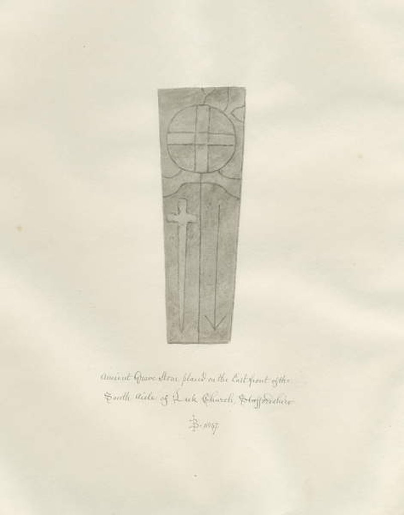 Detail of Leek Church - Gravestone: sepia drawing, 1847 by John Buckler