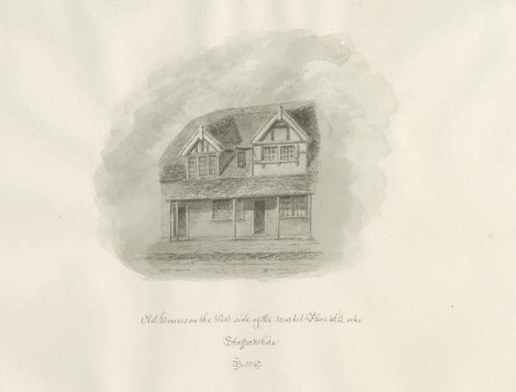 Detail of Leek Town - Old Houses in Market Place: sepia drawing, 1847 by John Buckler