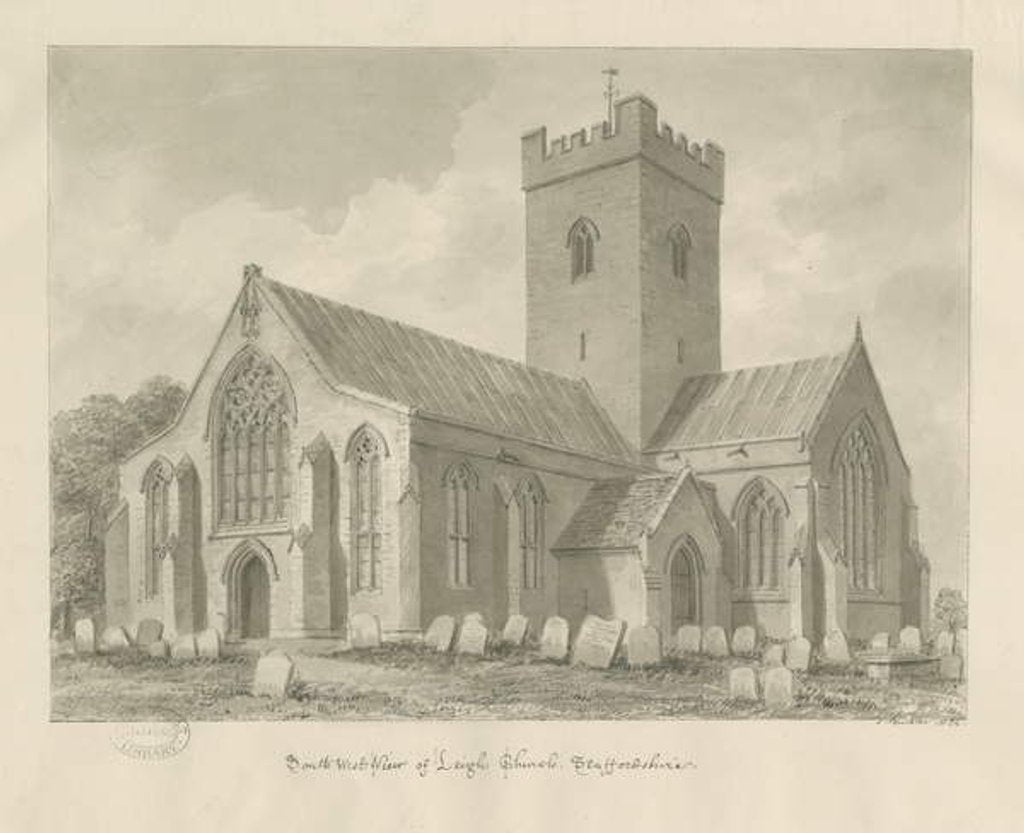 Detail of Leigh Church: sepia drawing, 1824 by John Buckler