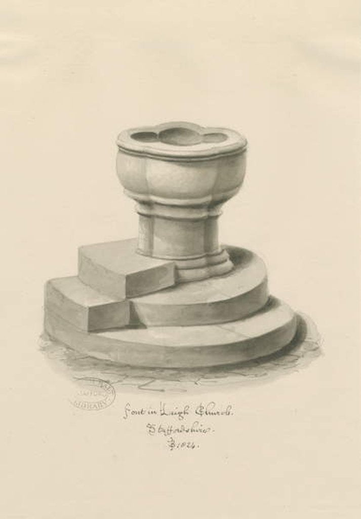 Detail of Font in Leigh Church by John Buckler