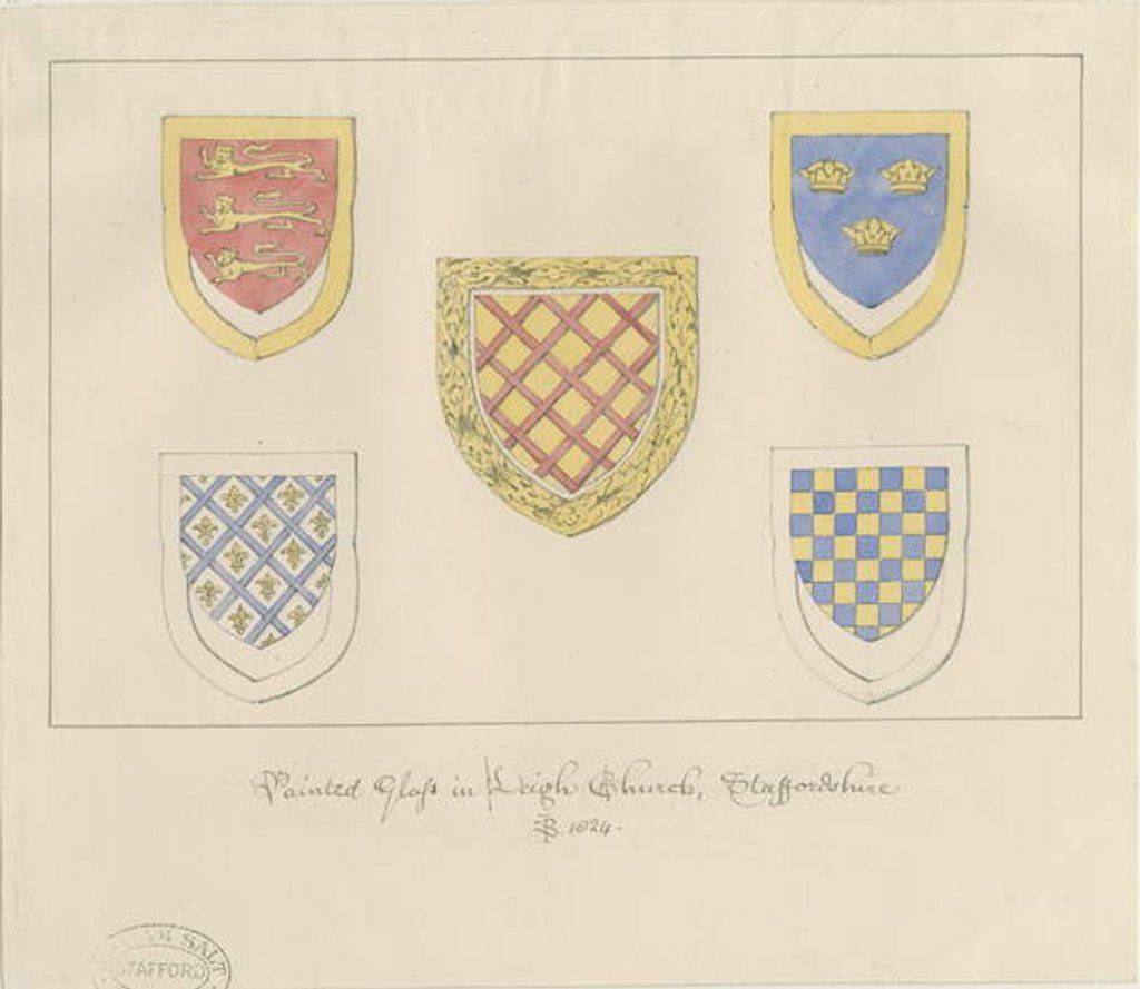 Detail of Leigh Church - Painted Glass: coloured drawing, 1824 by John Buckler