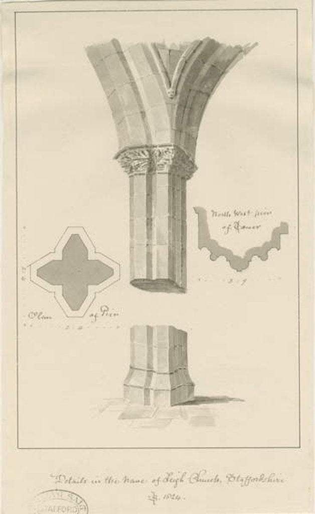 Detail of Details in the Nave of Leigh Church, Staffordshire by John Buckler