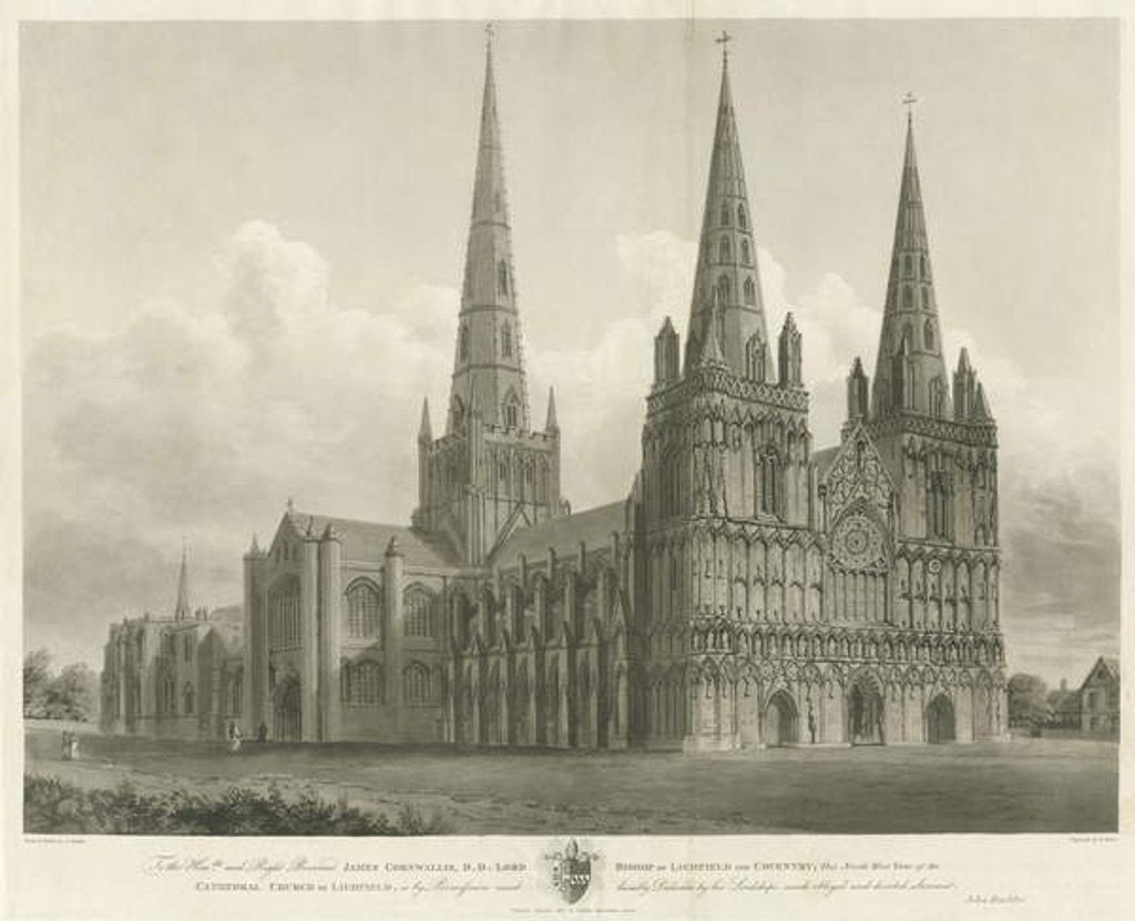Detail of Lichfield Cathedral - North West View: engraving, [1807] by John Buckler
