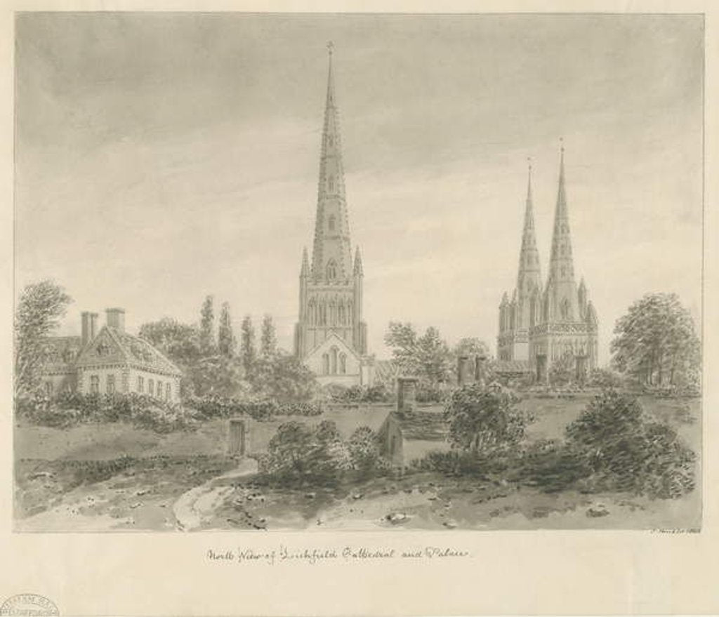 Detail of Lichfield Cathedral - North View: sepia drawing, 1838 by John Buckler
