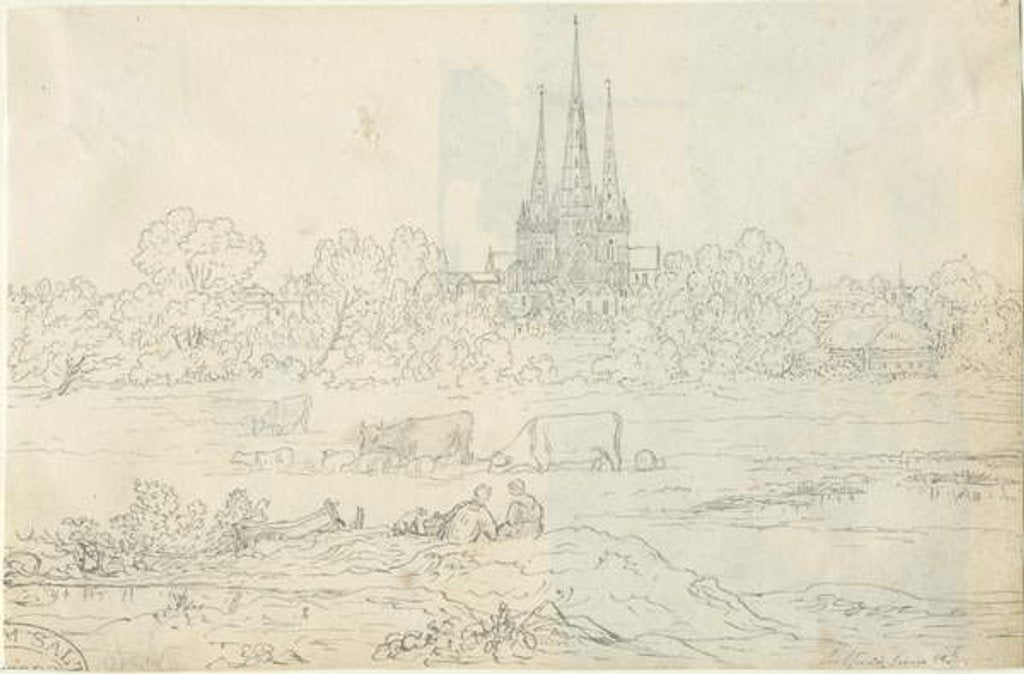Detail of Lichfield Cathedral - East View: pen and ink drawing, 20 Jun [c 1820] by Henry Curzon Allport