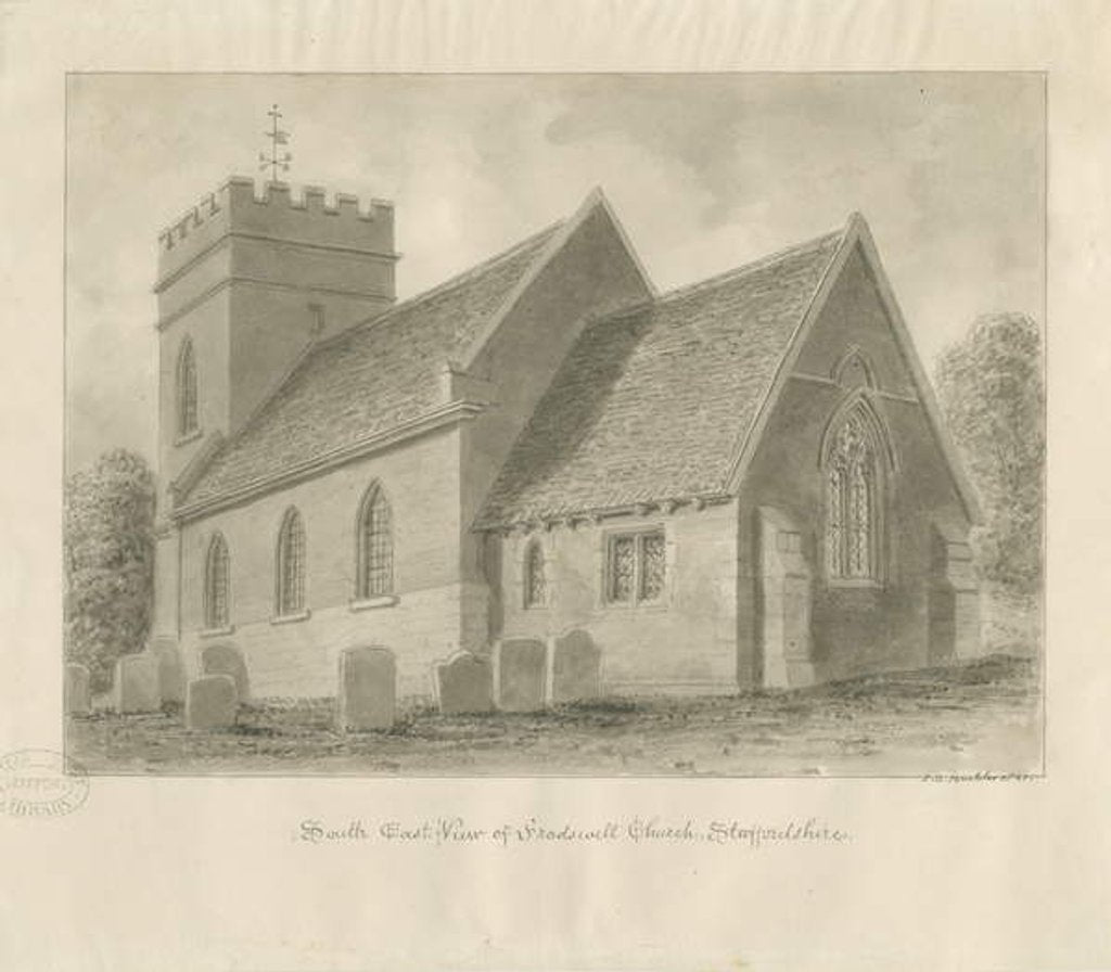 Detail of Fradswell Church: sepia drawing, 1841 by John Chessell Buckler
