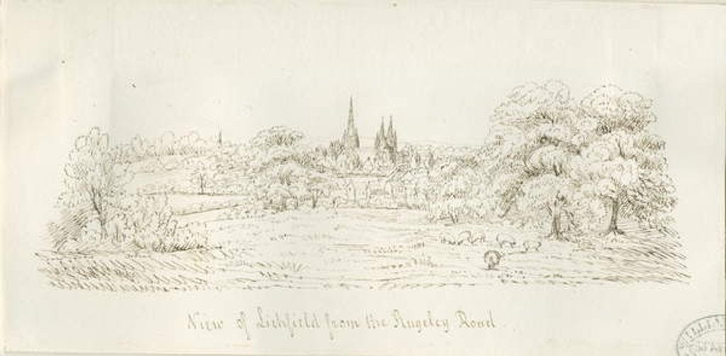Detail of Lichfield - North View: pen drawing, nd [1788-1855] by Henry Curzon Allport