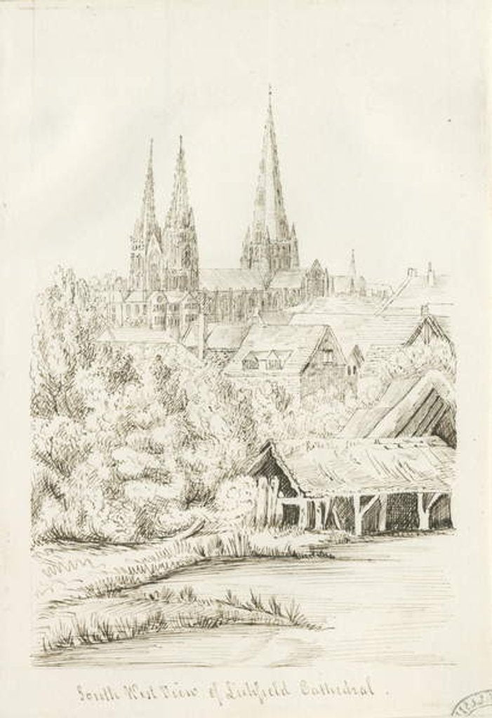 Detail of Lichfield Cathedral - South West View: pen drawing, nd [?1788-1855] by Henry Curzon Allport