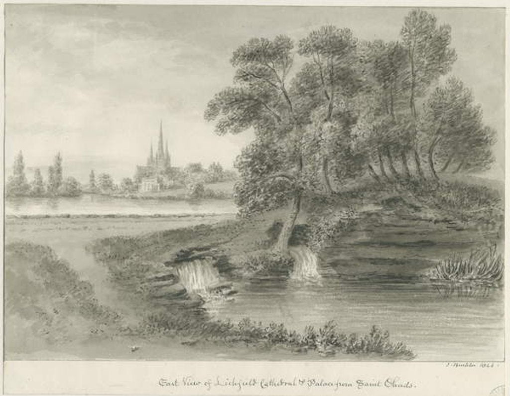 Detail of Lichfield Cathedral - East View: sepia drawing, 1844 by John Buckler