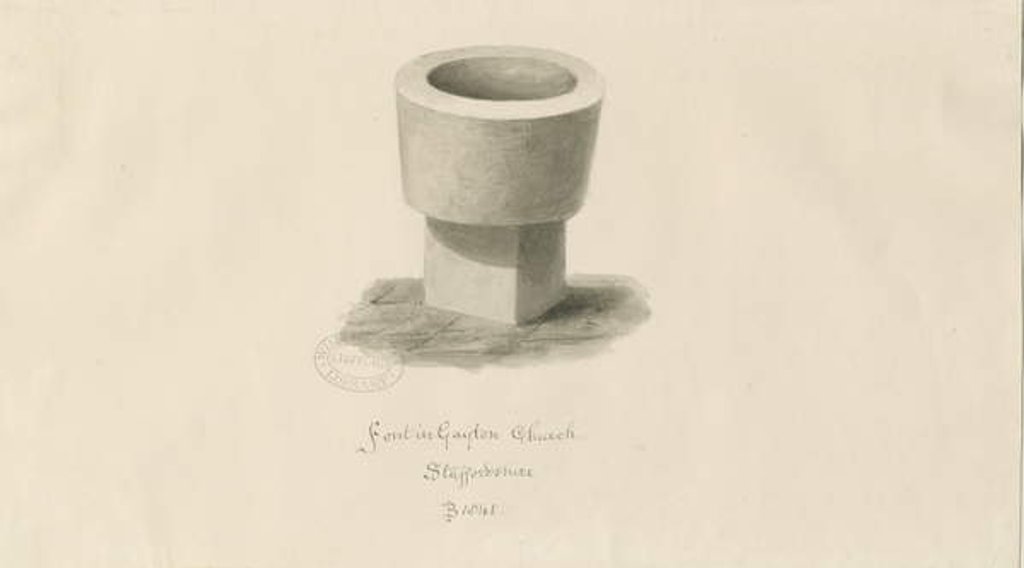Detail of Font in Gayton Church by John Buckler