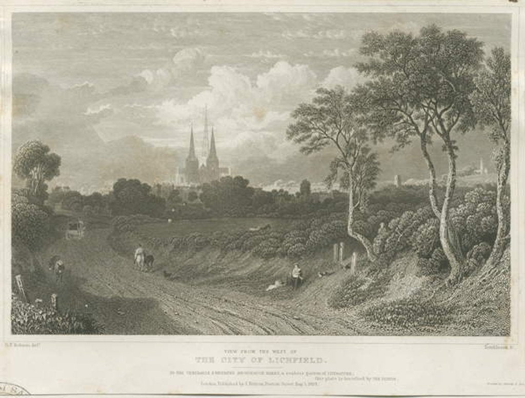 Detail of Lichfield Cathedral - West View: engraving by William Tombleson