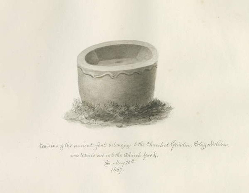 Detail of Font in Grindon Church: sepia drawing, 25 May 1847 by John Buckler