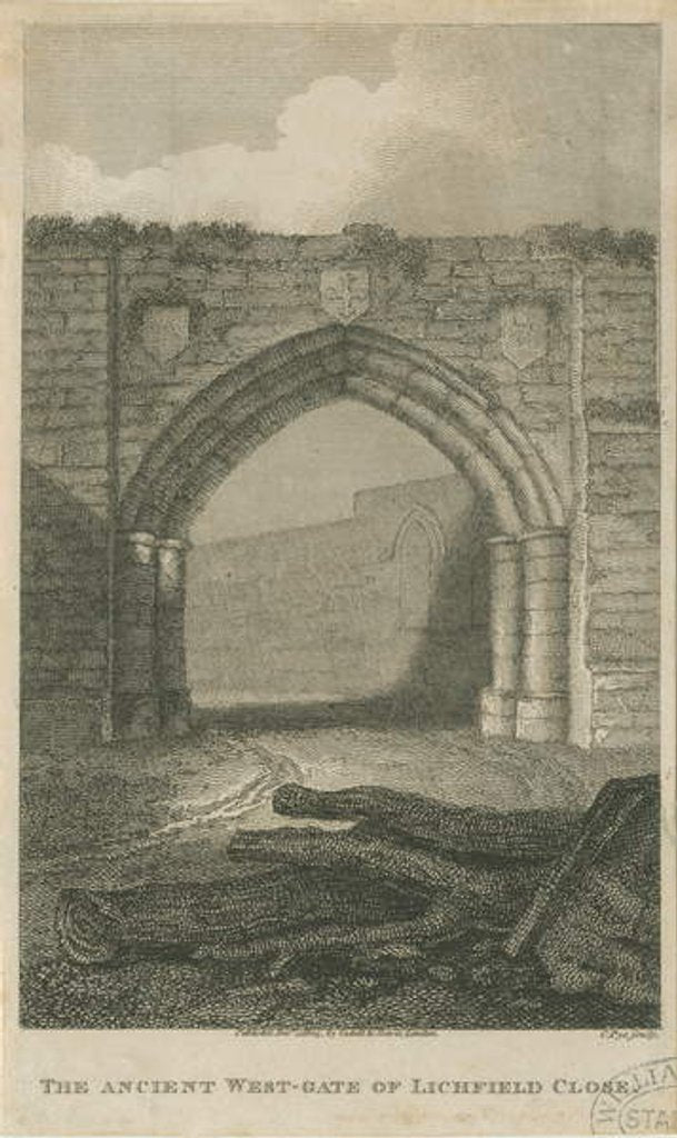 Detail of Lichfield - Ancient West Gate of The Close: engraving, nd [c 1805] by School English