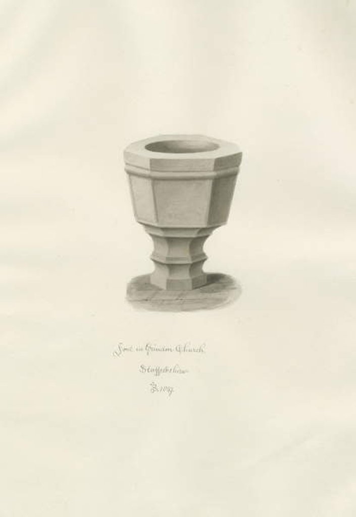 Detail of Font in Grindon Church: sepia drawing, 1847 by John Buckler