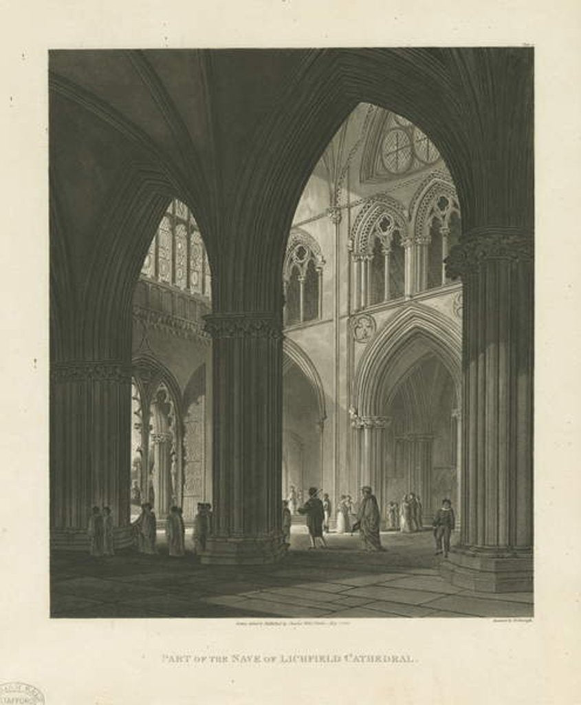 Detail of Interior of Lichfield Cathedral - Nave: aquatint engraving, 1813 by Charles Wild